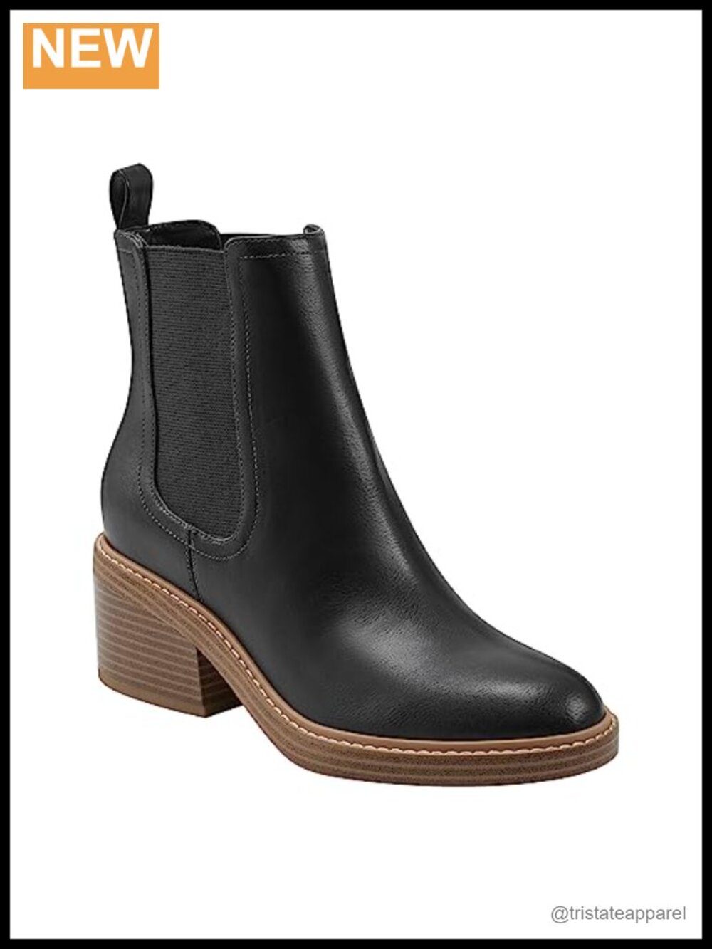 Leather Ankle Booties with Mid Block Heel and Almond Toe